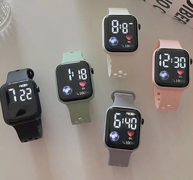 Unisex Students Silicone Strap Square LED Digital Sports Watches