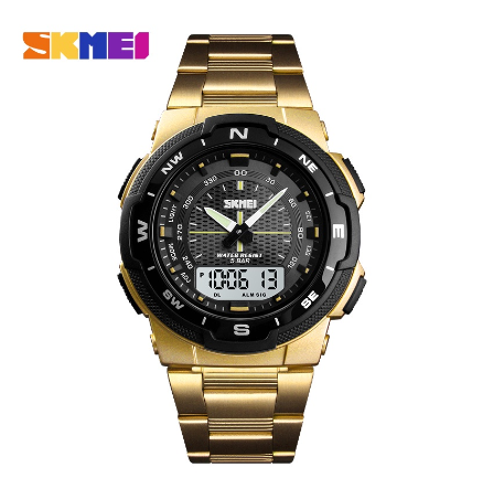SKMEI Brand Men’s Watches Fashion Stainless Steel Dual Display Quartz Clock Casual Men Watch Sport Waterproof Chrono 1370 M3