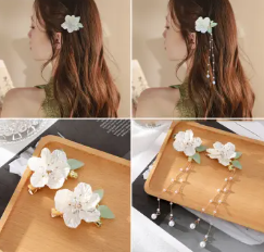 Korean Flower Leaves Pearl Hair Clip Beads Tassel Alloy Hairpin Girls Fashion Hair Accessories