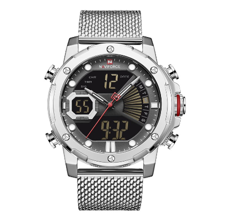Naviforce NF9172 Men Luxury Brand Gold Business Stainless Steel Quartz Waterproof Sport Watches SILVER