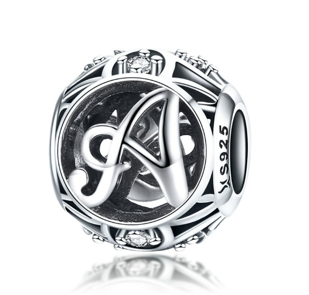 Bamoer 26 Letters A to Z Charm Sterling Silver 925 Bead For Bracelet & Necklace DIY Fashion Accessories A