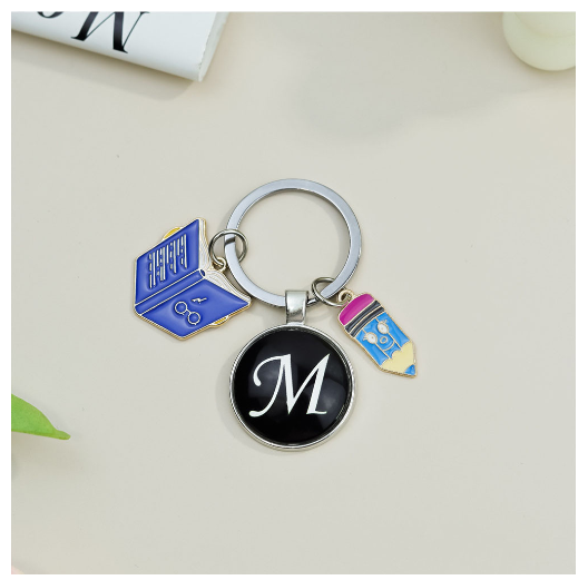 1Pcs Simple Glass 26 Letter Keychains Fashion Book Pencil A-Z Initials Keyrings Student Gifts Souvenir Handbag Pendant Ornament M