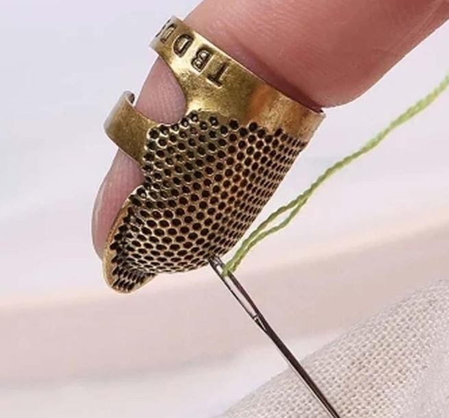 Retro Sewing Thimble Finger Protector Metal Shield Protector Fingertip Thimble Pin Needles Partner Sewing Tools