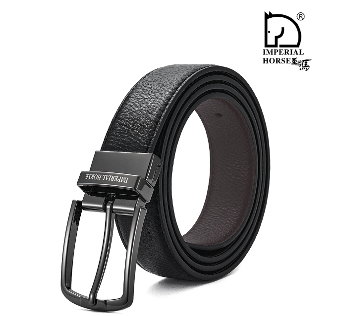 Imperial Horse Men's Genuine Cowhide Leather Belt with black and brown dual-purpose flip buckle Send box H4150