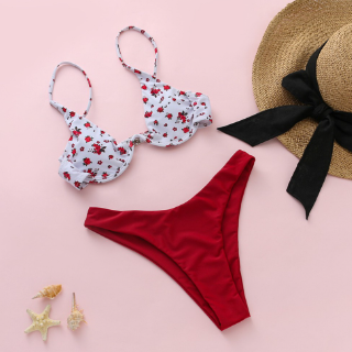 Women's Sexy High Breast Contrast Gradient Split Bikini Set One Piece Swimsuit