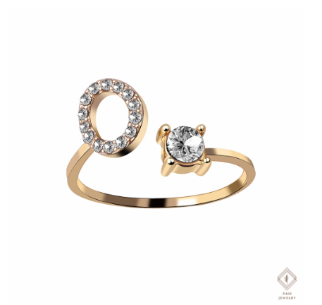 26 Letter Rings Cubic 14K Gold Promise Ring Diamond Ring Wedding 925 Silver Ring Adjustable Size O