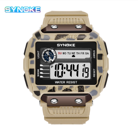 SYNOKE Men's Watch Sport Man Watches Digital Led Silicone Strap 50M Waterproof Fashion Watch KHAKI