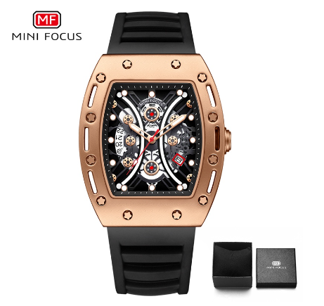 Mini Focus Barrel Watch Men Fashion Military Sports Analog Quartz Calendar Luxury Business Watch GOLD BLACK
