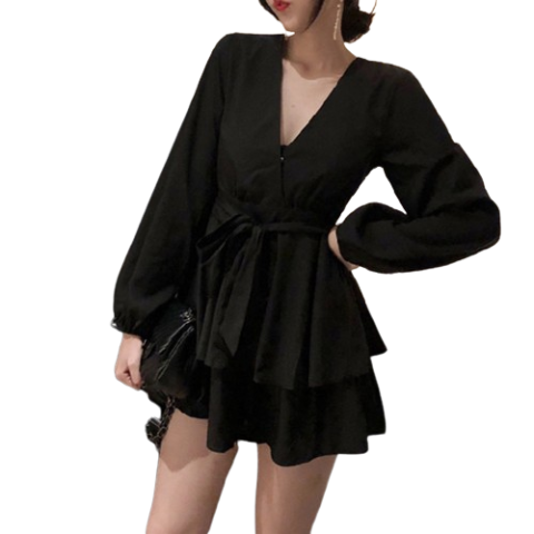 Lovito Women Casual Plain Double Layer Dress LNA26167 (Red/Black)