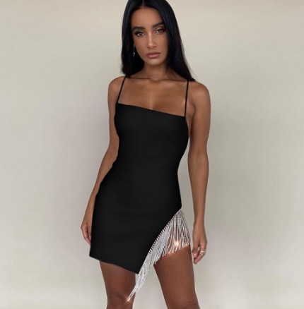 Sexy Backless Strap Tassel Slim Dress