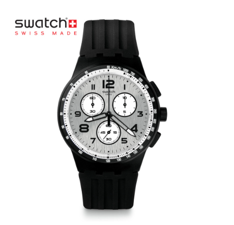 Swatch Chrono Plastic Nocloud SUSB103 Black Silicone Strap Watch
