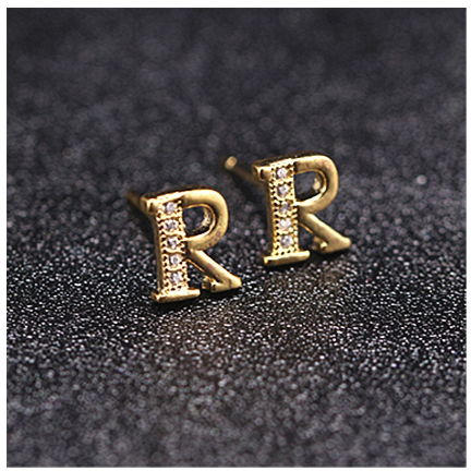 Ins Gold Plated Diamond Earrings Korean letter inlaid Zircon Earrings Fashion Earrings R