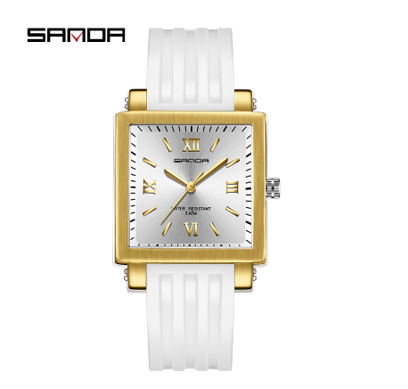 Sanda Business Simple Square Watch Fashion Luxury Casual Waterproof Watch GOLD WHITE
