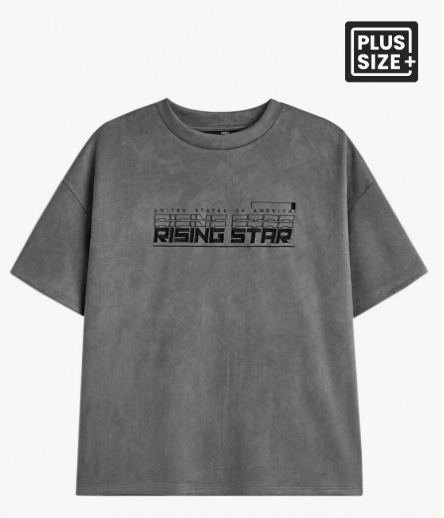 Manfinity ZONE917 Men's Plus Size Casual Knitted Loose Crewneck Short Sleeve T-Shirt With English Letter Print, Suitable For Summer And Daily