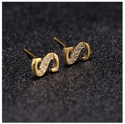 Ins Gold Plated Diamond Earrings Korean letter inlaid Zircon Earrings Fashion Earrings S