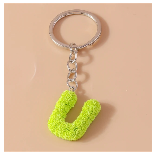 Fashion Rose 26 Letter Keychains Sweet Flower A-Z Alphabet Keyrings For Women Handbag Pendant Ornaments Jewelry Accessories U