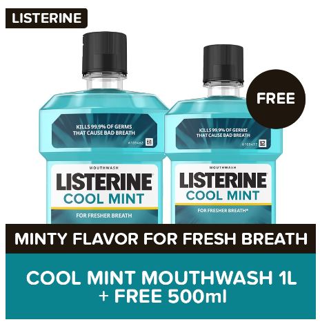 Listerine Cool Mint Mouthwash Sulit Pack (1L + Free 500ml)
