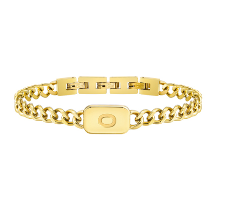 Meaeguet A-Z Initial Bracelet for Men Stainless Steel Cuban Link Chain Gold Bracelet Men Jewelry Gift for Boyfriend O