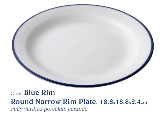 Chef's Classics Orion Ceramic Blue Rim Round Narrow Rim Plate, 18.8x18.8x2.4cm