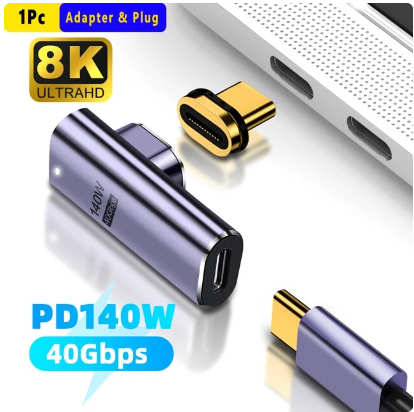 USB4.0 Magnetic Adapter Thunderbolt3 40Gbps USB C Male to Female 140W Fast Charging Magnet Converter 8K@60Hz USB C Data Adapter
