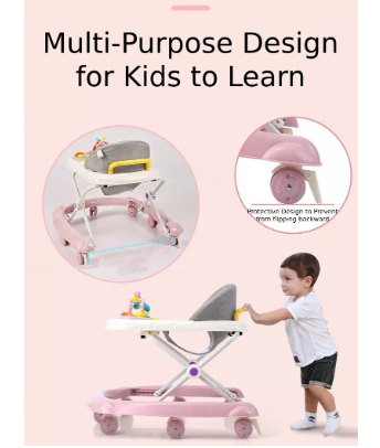 Baby Walker for Baby Boy Foldable 6-18Months Anti-Rollover Anti-O-Leg with Handle Pusher & Foot Mat