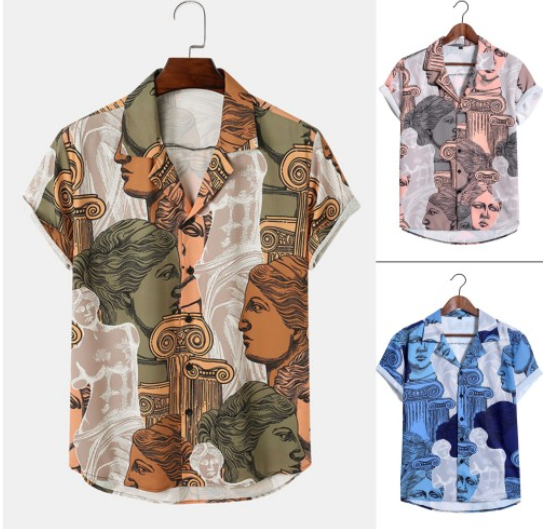 Men's Summer Loose Full Print Short Sleeve Fashion Casual Shirt
