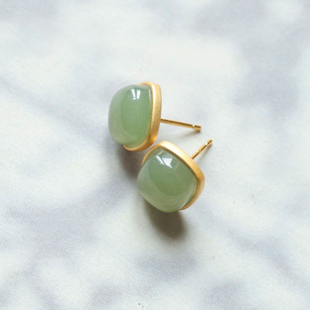 Women Earrings Square Stud 925 Sterling Silver Gold Plated Earrings