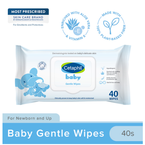Cetaphil Baby Gentle Wipes 40 sheets (100% Natural / Soap & Silicone Free / Aloe Vera and Vitamin E)