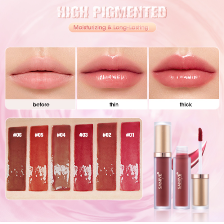 SANIYE 6 Colors Lip Gloss Moisturizing Long-Lasting Mirror Water Gloss Lip Tint 5ml L1237