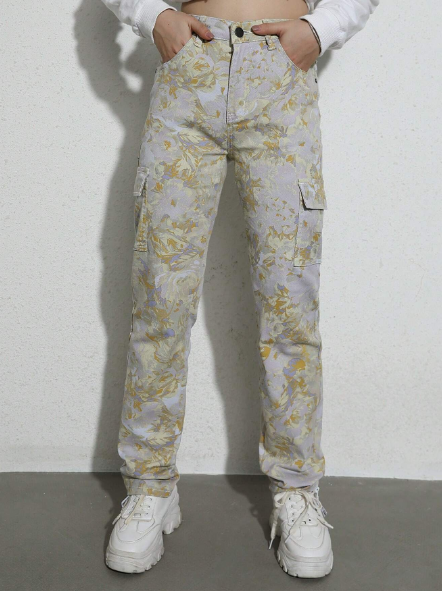 Teen Girl Camouflage Print Cargo Pocket Casual Denim Jeans