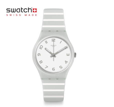 Swatch Gent Grayure GM190 Grey and White Striped Strap Watch