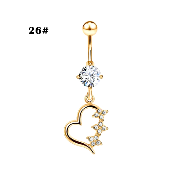 Gold Belly Button Ring with Diamonds and Zirconia Belly Button Clasp Piercing Belly Button Nail