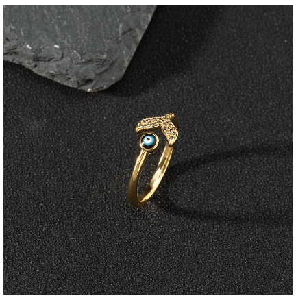 Copper Zircon Enamel Drop Oil Ring Female Evil Eye Vintage Accessories Jewelry B