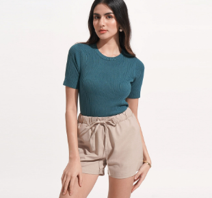 ForMe REFORME Recycled Polyester Drawstring Cozy Shorts for Women Beige/Black