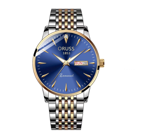 ORUSS Original Swiss Luxury Stainless Steel Waterproof Watch Men's Calendar Luminous Simple Trendy Korean Watch M12