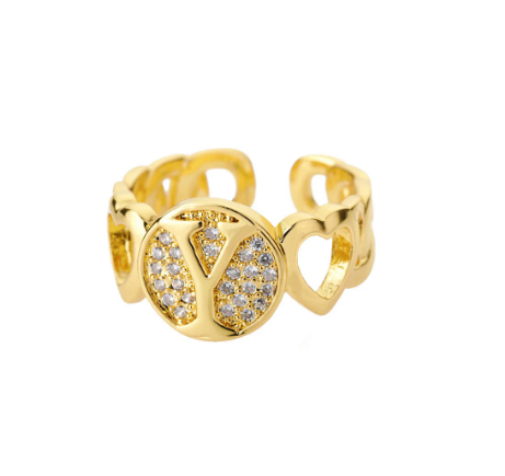 Initial Letter Open Rings For Women Aesthetic Love Heart Wedding Rings Stainless Steel Jewelry Gifts Y