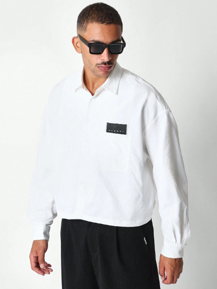 SUMWON Crop Fit Long Sleeve Shirt With Front Pocket Label