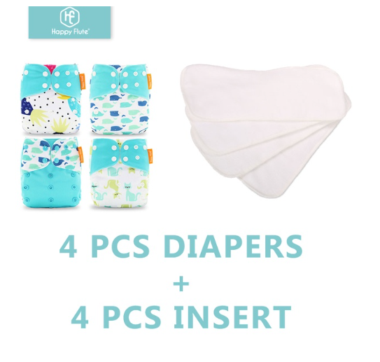 Happyflute 4Pcs Pocket Diapers Plus 4 Pcs Microfiber Insert Reusable Washable Ecological Cloth Diaper Fit 3 15kg Baby Set 7