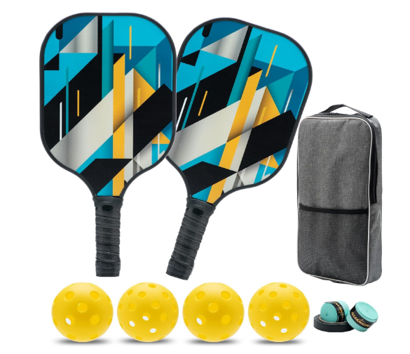Pickleball Paddles Set of 2,Lightweight Pickleball Rackets with 2 Outdor Balls,2 Indoor Balls and 2 Bar Grip Replacement Straps,Carbon Fiber Surface,Portable Carry Bag