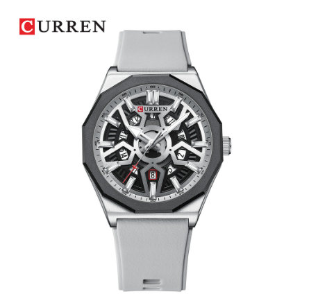 CURREN New Men's Watch Sports Casual Silicone Strap Pointer Luminous Dial Automatic Calendar Waterproof 8437 X GRAY