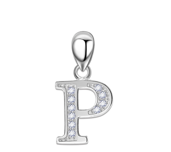 Tom Silver Pendant Initial Letter with Stone A to Z Fashion Accesories 92.5 Sterling Silver SP676 P