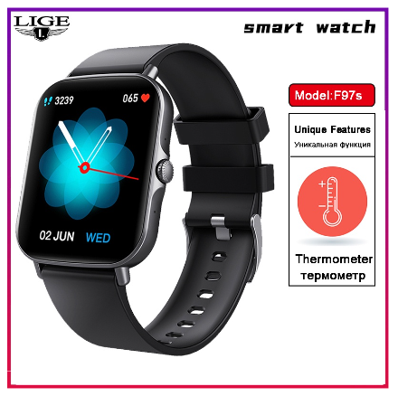 LIGE Men Smart Watch 1.69 Color Screen Full Touch Sport Fitness Tracker Bluetooth Call Smart Wrist Ladies Smartwatch SILICONE BLACK