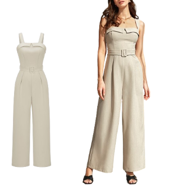 Lovito Women Casual Plain Belted Jumpsuit L65ED195 (Apricot)