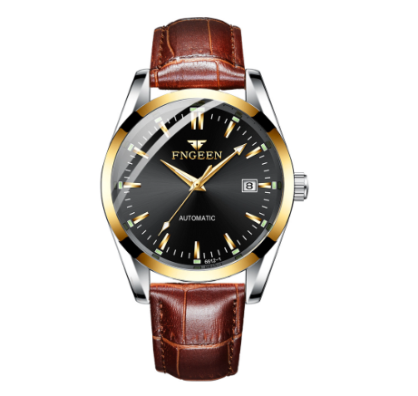 FNGEEN 6612-1 Men's Automatic Mechanical Watch LEATHER BROWN