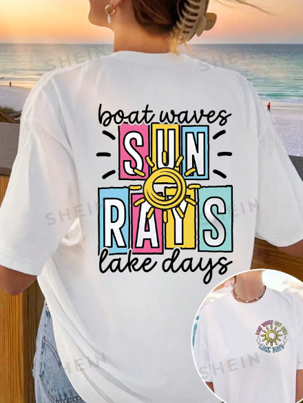 SHEIN EZwear Cartoon & Slogan Graphic Drop Shoulder Tee