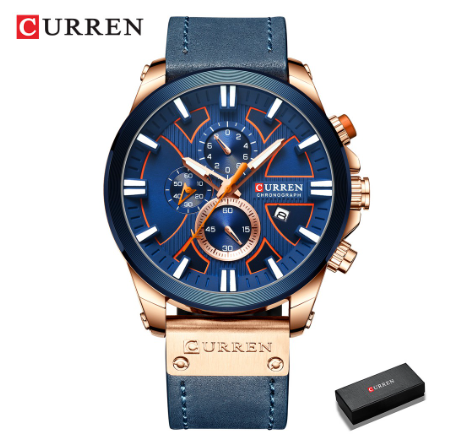 Curren Watch Chronograph Sport Watches Quartz Clock Leather Male Wristwatch Fashion Gift for Men 8346 BLUE