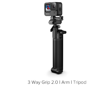 GoPro 3-Way Grip 2.0 / Arm / Tripod three essential mounts in one, extension arm for selfies or follow shots, swivel it 360°