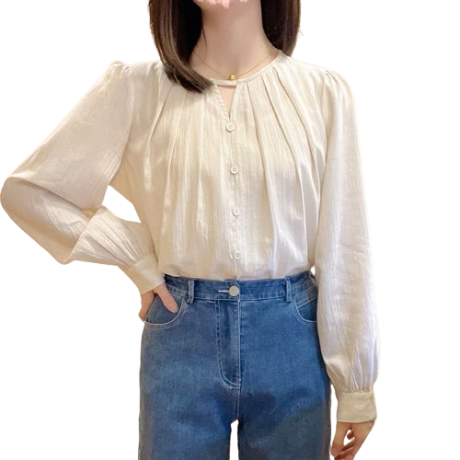 Lovito Women Elegant Plain Ruched Blouse LNE29207 (Apricot)