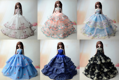 5pcs/set Wedding Evening Dress Princess Gown Clothes For Barbie Doll Gift For Baby Kids new