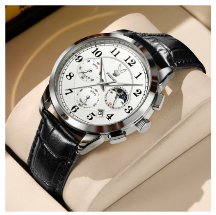 Playboy Watch For Men Waterproof Luminous with Calendar Chronograph Comfortable Leather Strap Simple Fashion Men's Watch WHITE DIAL BLACK STRAP